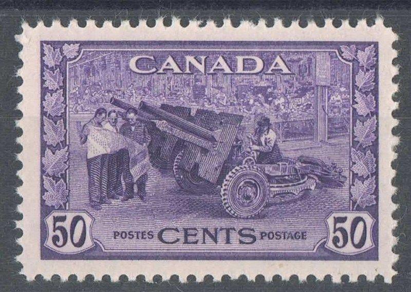 Canada #261 (SG#387) 50c Bright Violet Munitions 1942-46 War Issue Vertical Wove VF-80 LH Brixton Chrome 