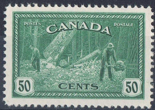 Canada #272 (SG#405) 50c Deep Green Logging 1946-50 Peace Issue - VF-84 NH Brixton Chrome 