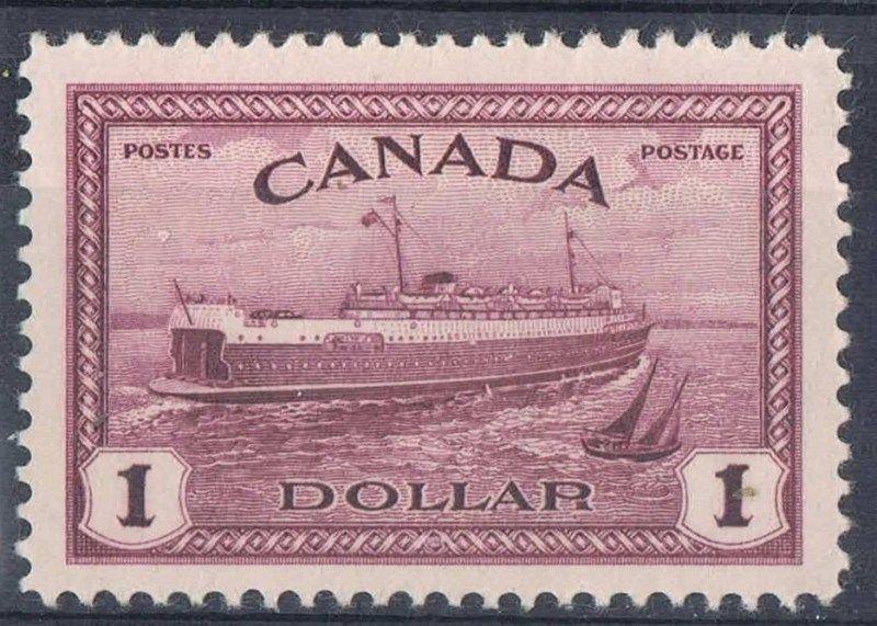 Canada #273 (SG#406) $1 Deep Red Violet Train Ferry 1946-51 Peace Issue - VF-80 LH Brixton Chrome 