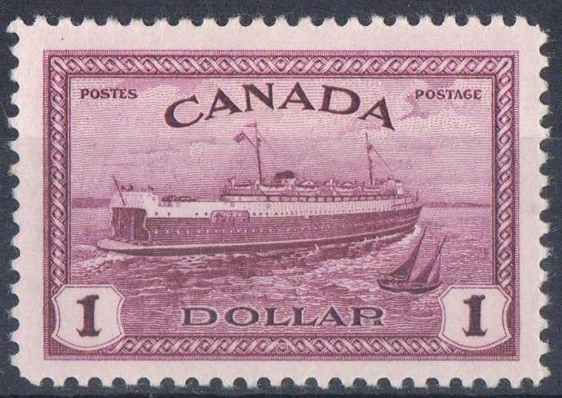 Canada #273 (SG#406) $1 Pale Red Violet Train Ferry 1946-51 Peace Issue - VF-80 LH Brixton Chrome 
