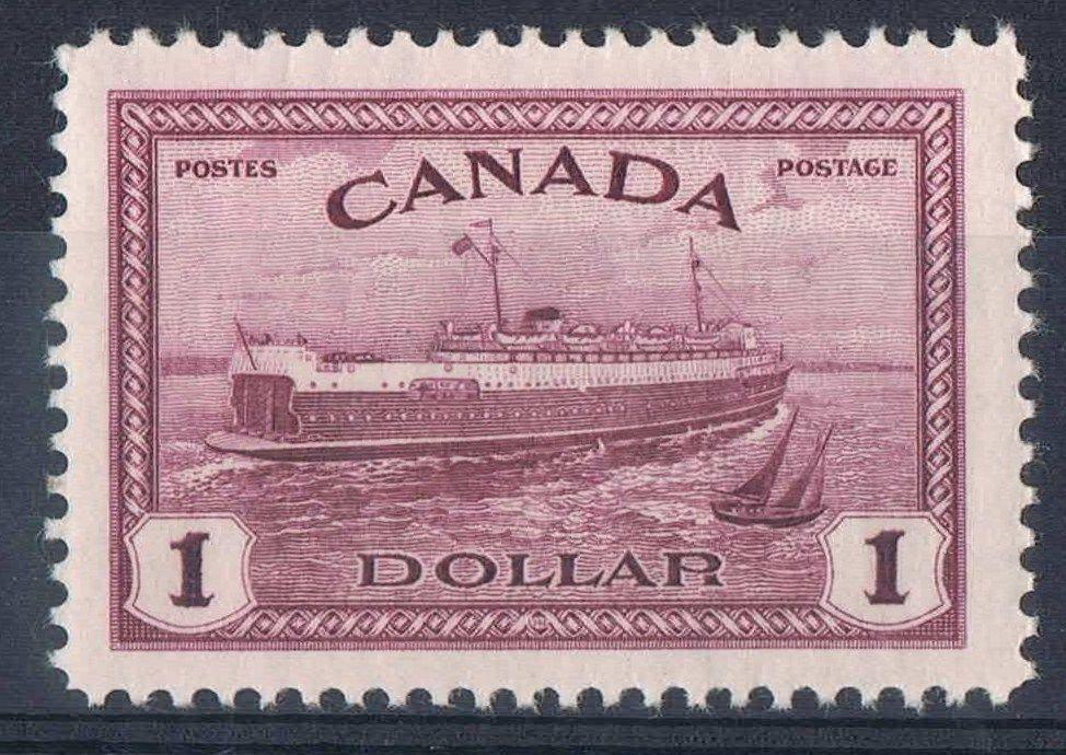 Canada #273 (SG#406) $1 Red Violet Train Ferry 1946-51 Peace Issue - VF-80 NH Brixton Chrome 