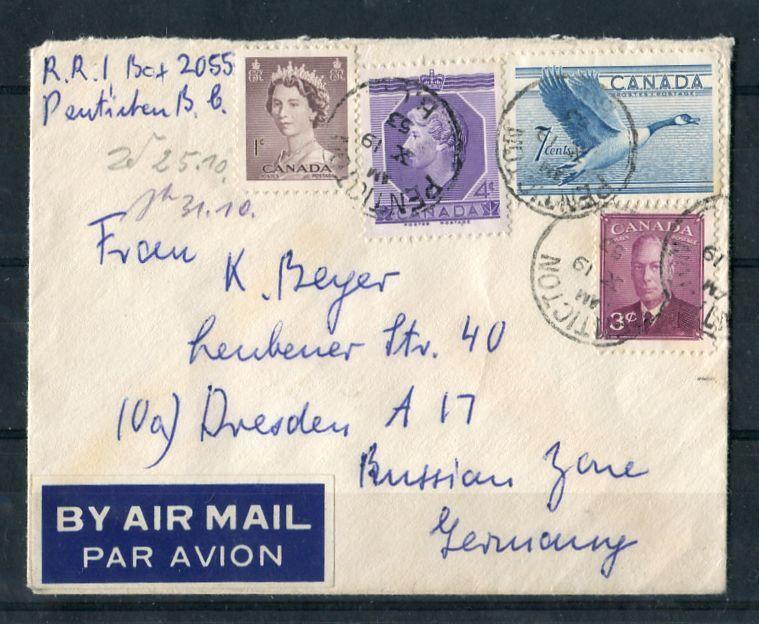 Canada #286/330 (SG#416/461) 1953 Karsh Issue 15c Airmail Cover to East Germany XF-85 Brixton Chrome 