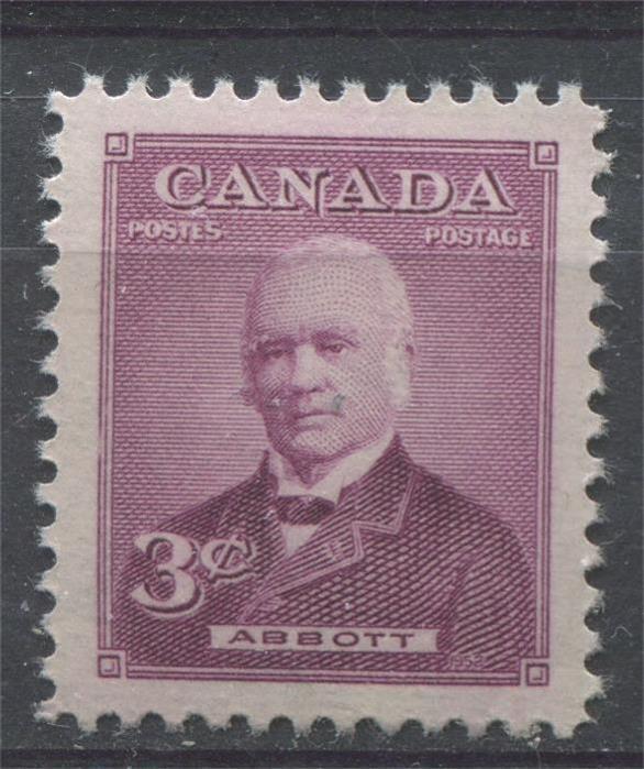 Canada #318 (SG#444) 3c Rose Lilac Sir John Abbott 1952 Prime Ministers Issue VF 75/80 NH Brixton Chrome 