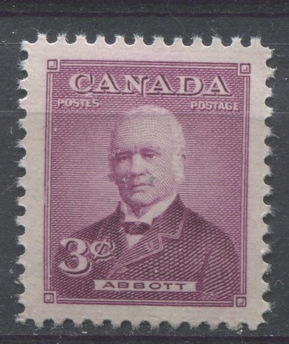 Canada #318 (SG#444) 3c Rose Lilac Sir John Abbott 1952 Prime Ministers Issue VF 84 NH Brixton Chrome 