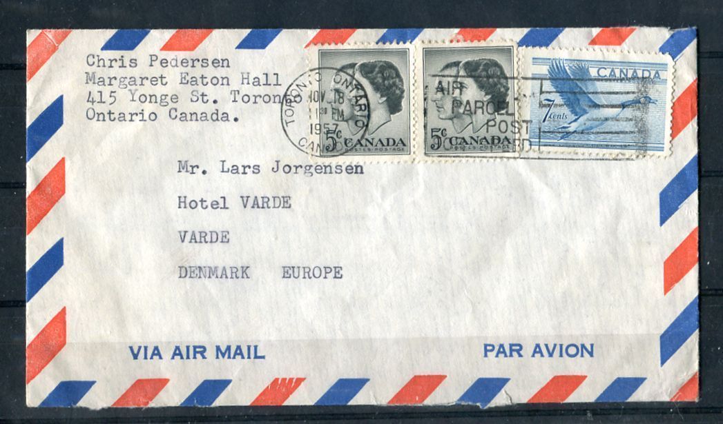 Canada #320/374 (SG#443/500) 1957 Karsh Issue 17c Overpaid Airmail Cover to Denmark - VG-59 Brixton Chrome 