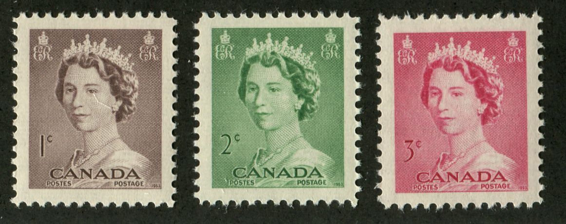 Canada #325-327 (SG#450-452) 1c-3c Queen Elizabeth II 1953 Karsh Issue VF-84 NH Brixton Chrome 