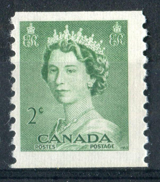 Canada #331 (SG#455) 2c Green 1953 Karsh Issue Coil Vertical Ribbed Paper F-70 NH Brixton Chrome 