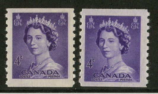 Canada #333 (SG#457) 4c Violet 1953 Karsh Issue Coil 2 Shades 2 Papers - VF-75 LH Brixton Chrome 