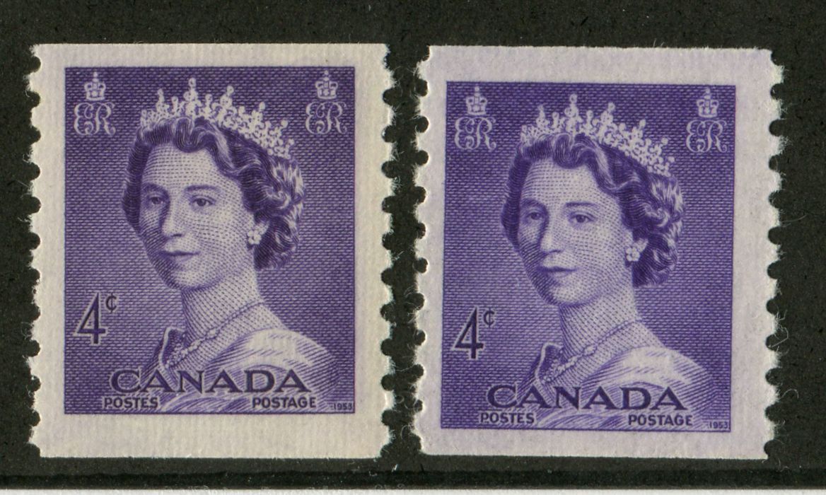 Canada #333 (SG#457) 4c Violet 1953 Karsh Issue Coil 2 Shades Ribbed Paper - VF-75 NH Brixton Chrome 