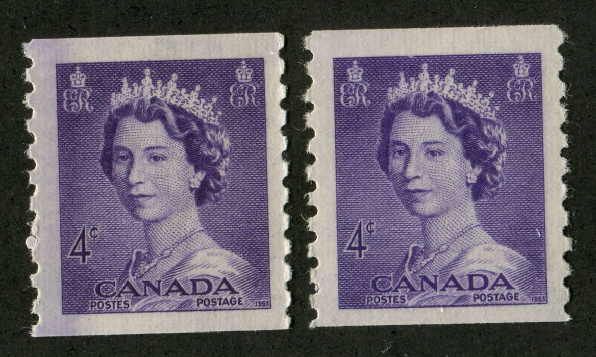 Canada #333 (SG#457) 4c Violet 1953 Karsh Issue Coil 2 Shades Vertical Wove Paper - VF-80 NH Brixton Chrome 