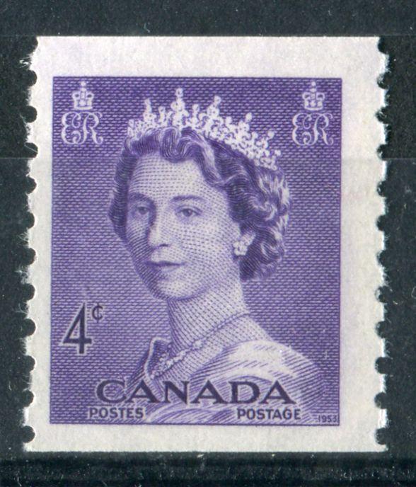 Canada #333 (SG#457) 4c Violet 1953 Karsh Issue Coil Vertical Wove Paper F-68 NH Brixton Chrome 