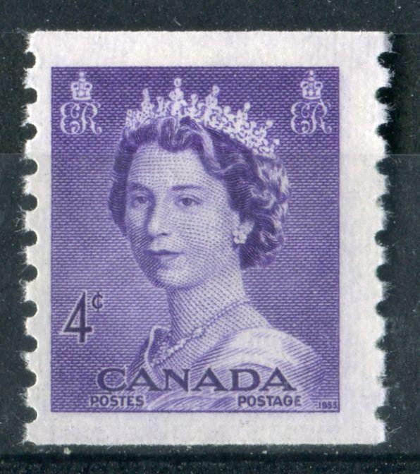 Canada #333 (SG#457) 4c Violet 1953 Karsh Issue Coil Vertical Wove Paper F-70 NH Brixton Chrome 