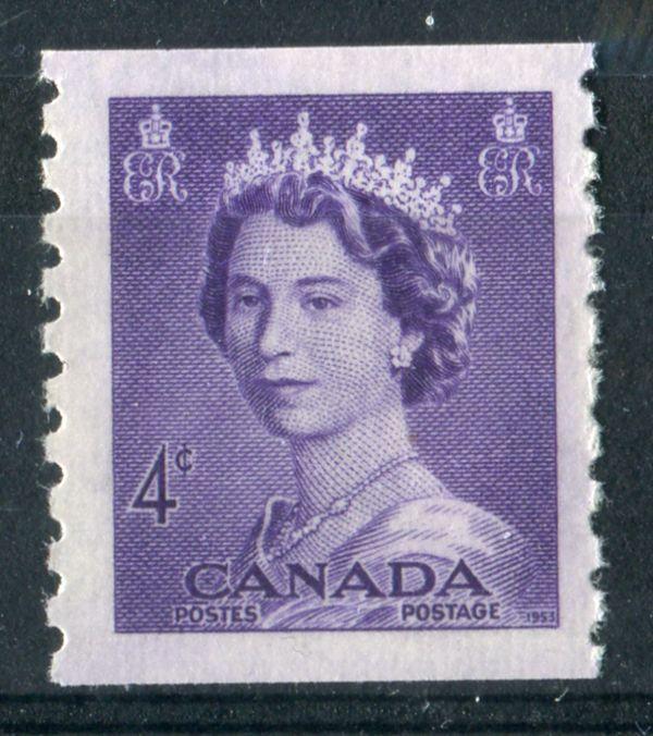 Canada #333 (SG#457) 4c Violet 1953 Karsh Issue Coil Vertical Wove Paper VF-76 NH Brixton Chrome 