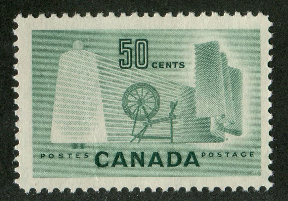 Canada #334 (SG#462) 50c Pale Green Textiles 1953 Karsh Issue DF Paper Type K VF-75 NH Brixton Chrome 