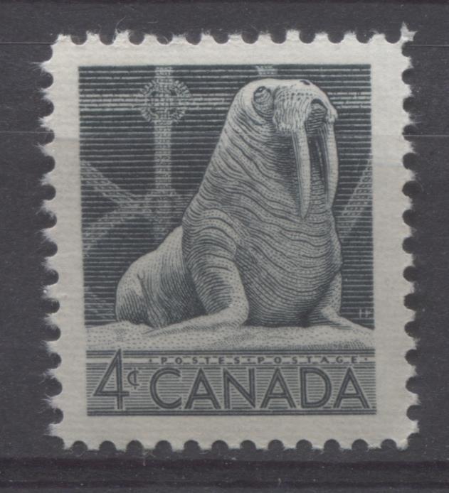 Canada #335 (SG#472) 1954 4c Grey Walrus 1954 Wildlife Week Issue VF 75/80 NH Brixton Chrome 