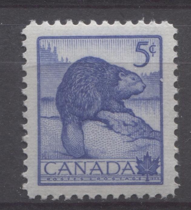 Canada #336 (SG#473) 1954 5c Ultramarine Beaver 1954 Wildlife Week Issue VF 75/80 NH Brixton Chrome 
