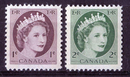 Canada #337p-338p (SG#463p464p) 1c-2c 1954 Wilding Issue W2B Tagging and 2 Different Paper Types VF-75 NH Brixton Chrome 