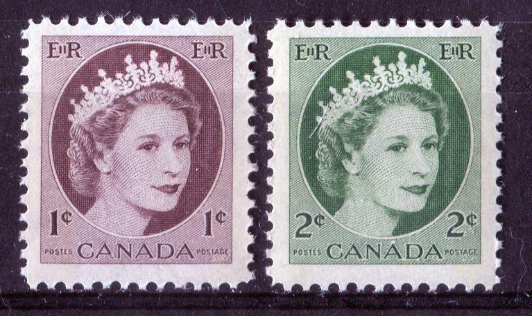 Canada #337p-338p (SG#463p464p) 1c-2c 1954 Wilding Issue W2B Tagging and 2 Different Paper Types VF-75 NH Brixton Chrome 