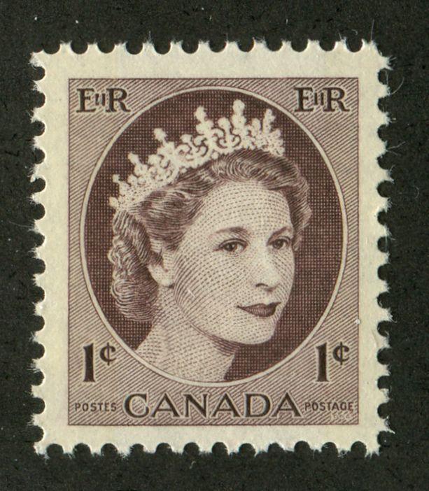 Canada #337p (SG#463p) 1c Brown 1954 Wilding Issue W2B DF Paper VF-80 NH Brixton Chrome 