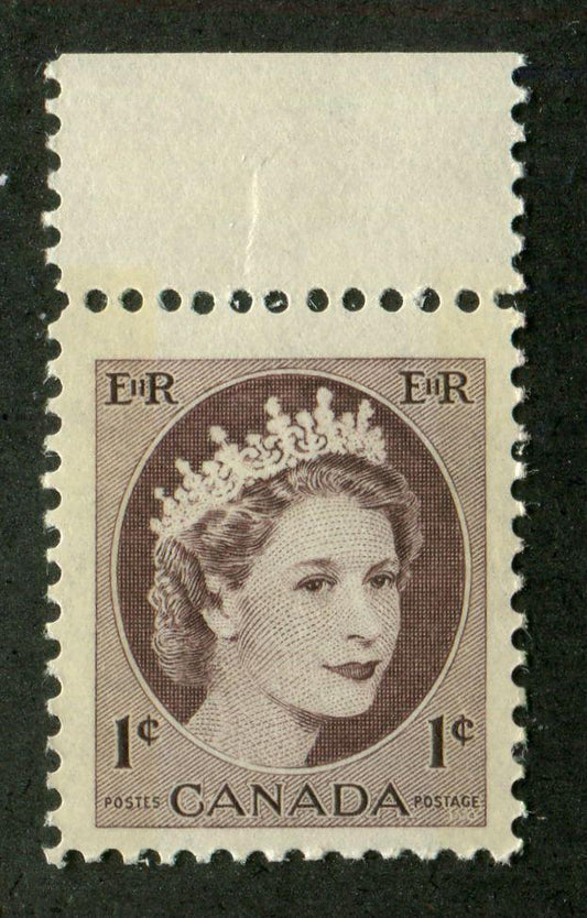 Canada #337p (SG#463p) 1c Chocolate Brown 1954 Wilding Issue - W2B on DF Paper F-70 NH Brixton Chrome 