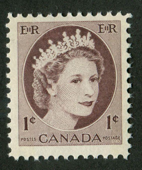 Canada #337p (SG#463p) 1c Light Violet Brown 1954 Wilding Issue - W2B on DF Paper VF-75 NH Brixton Chrome 