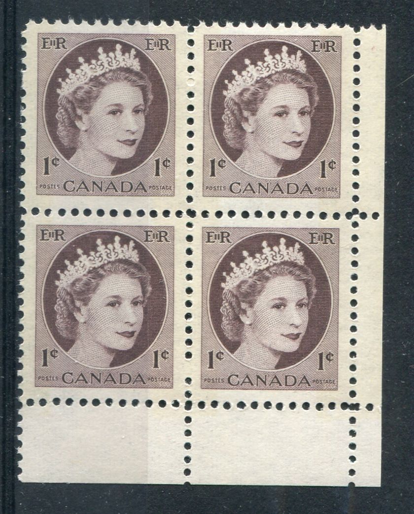 Canada #337p (SG#463p) 1c Violet Brown 1954 Wilding Issue W2B LR Corner Block NF Paper VF-75 NH Brixton Chrome 