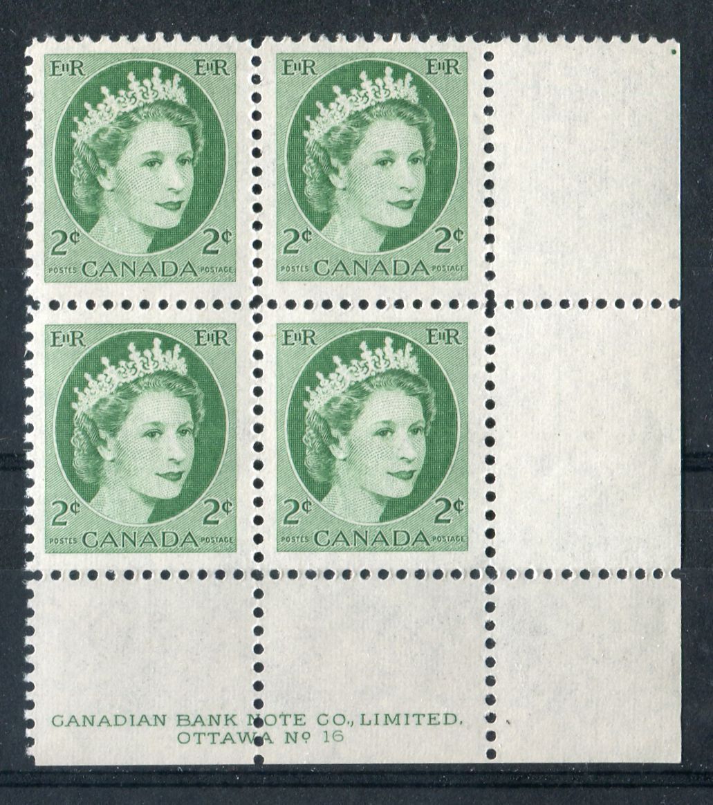 Canada #338iv (SG#464) 2c Green 1954 Wilding Issue Plate 16 LR Dot DF GW Smooth Paper VF-75 NH Brixton Chrome 