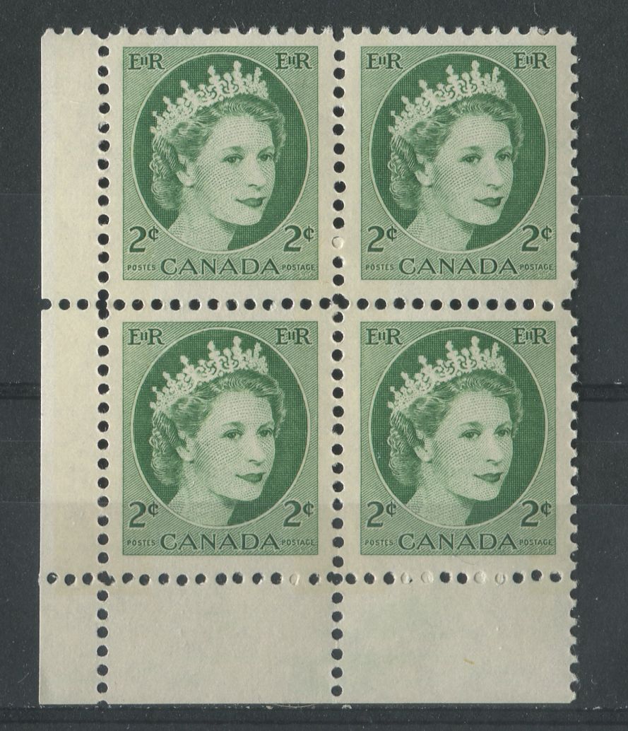 Canada #338p (SG#464p) 2c Green 1954 Wilding Issue W2B Tag LL DF Gr. Smooth Paper VF-80 NH Brixton Chrome 