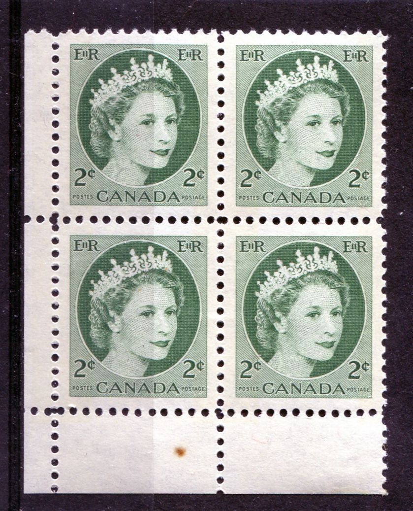 Canada #338p (SG#464p) 2c Green 1954 Wilding Issue W2B Tag LL DF Greyish Smooth Paper VF-80 LH Brixton Chrome 