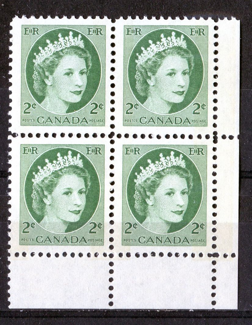 Canada #338p (SG#464p) 2c Green 1954 Wilding Issue W2B Tag LR DF 2 Different Papers VF-75 NH Brixton Chrome 
