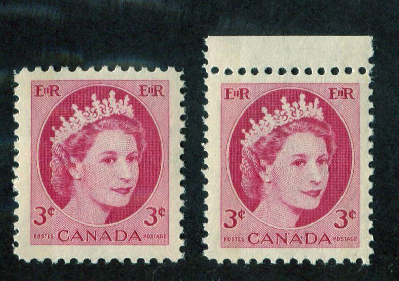 Canada #339p (SG#465p) 3c Carmine 1954 Wilding Issue W2B 2 Different Papers VF-75 NH Brixton Chrome 
