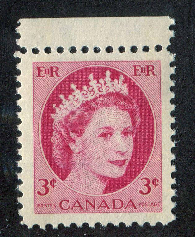 Canada #339p (SG#465p) 3c Carmine 1954 Wilding Issue W2B DF Greyish Ribbed Paper VF-80 NH Brixton Chrome 
