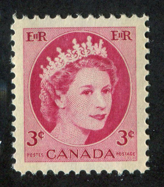 Canada #339p (SG#465p) 3c Carmine 1954 Wilding Issue W2B DF Greyish Ribbed Paper VF-84 NH Brixton Chrome 
