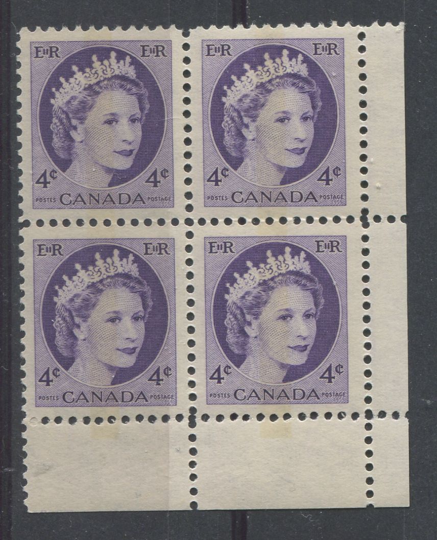 Canada #340p (SG#466p) 4c Deep Rosy Violet 1954 Wilding Issue WCB LR DF Gr. Ribbed Paper VF-80 NH Brixton Chrome 