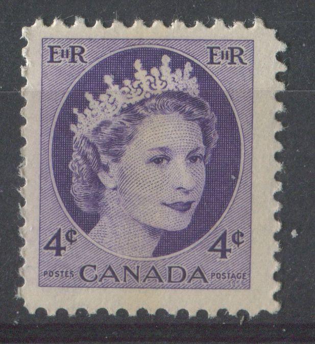 Canada #340p (SG#466p) 4c Dull Violet 1954 Wilding Issue WCB DF GW Ribbed Paper F-70 NH Brixton Chrome 