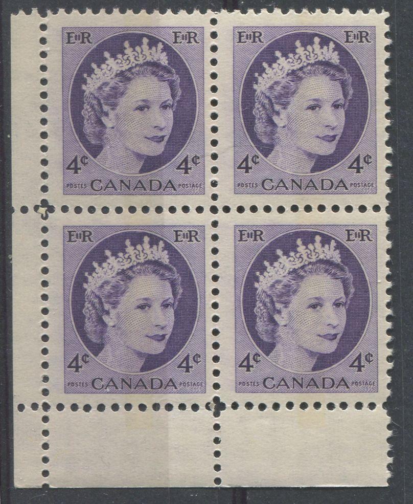 Canada #340p (SG#466p) 4c Dull Violet 1954 Wilding Issue WCB LL DF Gr. Ribbed Paper VF-75 NH Brixton Chrome 