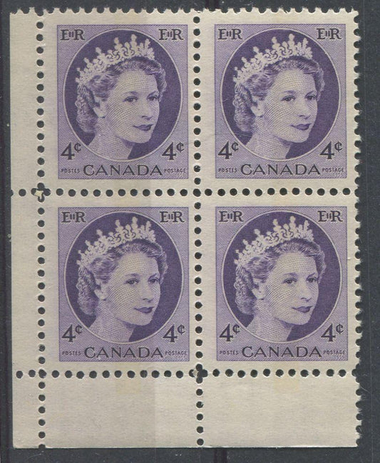 Canada #340p (SG#466p) 4c Dull Violet 1954 Wilding Issue WCB LL DF Gr. Ribbed Paper VF-75 NH Brixton Chrome 