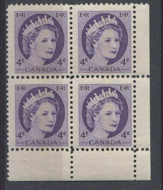 Canada #340p (SG#466p) 4c Dull Violet 1954 Wilding Issue WCB LR DF GW Ribbed Paper F-65 NH Brixton Chrome 