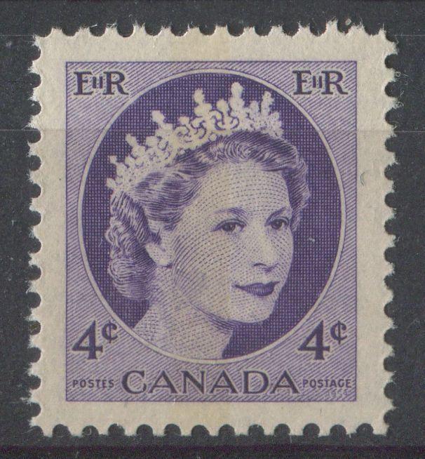Canada #340p (SG#466p) 4cDull Violet 1954 Wilding Issue WCB DF Gr. Ribbed Paper VF-84 NH Brixton Chrome 
