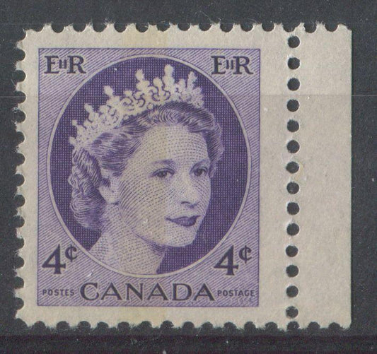 Canada #340p (SG#466p) 4cDull Violet 1954 Wilding Issue WCB DF GW Ribbed Paper VF-75 NH Brixton Chrome 