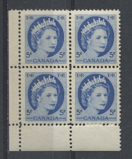 Canada #341p (SG#467p) 5c Dark Blue 1954 Wilding Issue W2B LL Blk DF Ivory Ribbed Paper VF-75 NH Brixton Chrome 