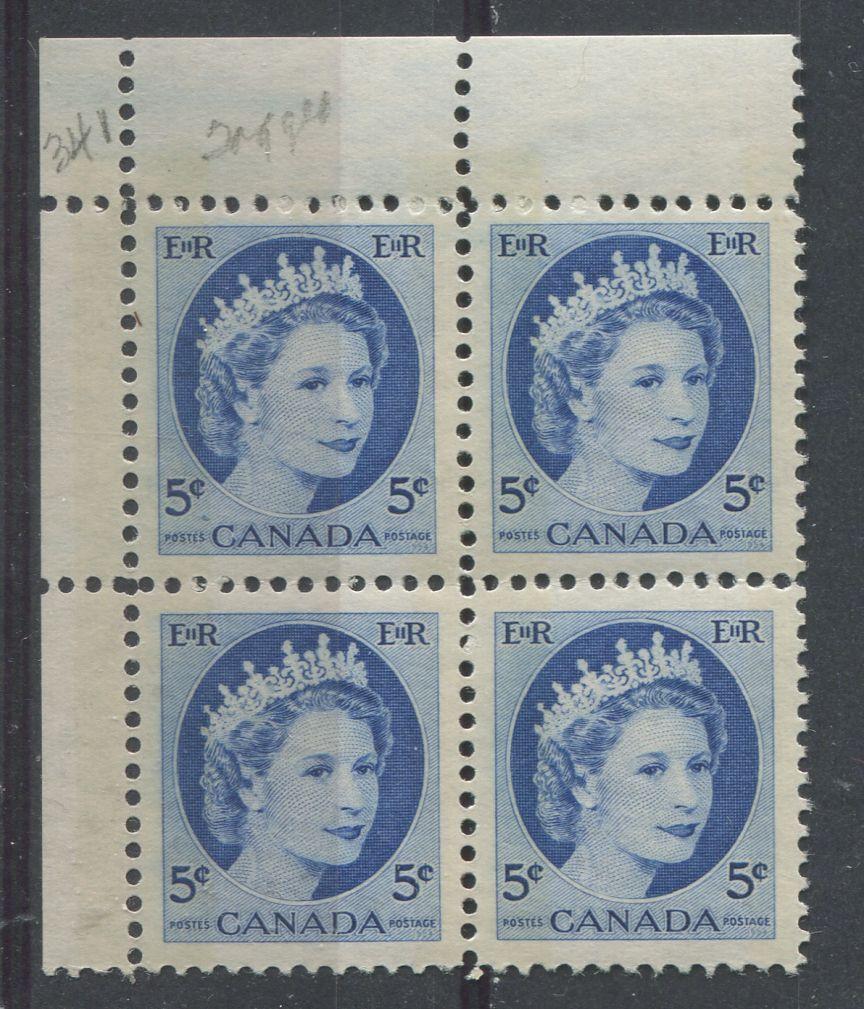 Canada #341p (SG#467p) 5c Dull Ultramarine 1954 Wilding Issue W2B UL DF GW Ribbed Paper VF-80 NH Brixton Chrome 