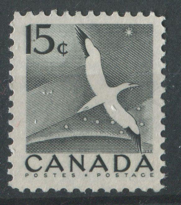 Canada #343 (SG#474) 15c Black Gannet 1954 Wilding Issue DF Greyish Mild Ribbed Paper VF-75 NH Brixton Chrome 