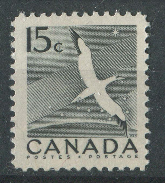 Canada #343 (SG#474) 15c Black Gannet 1954 Wilding Issue DF Greyish Strong Ribbed Paper VF-80 NH Brixton Chrome 