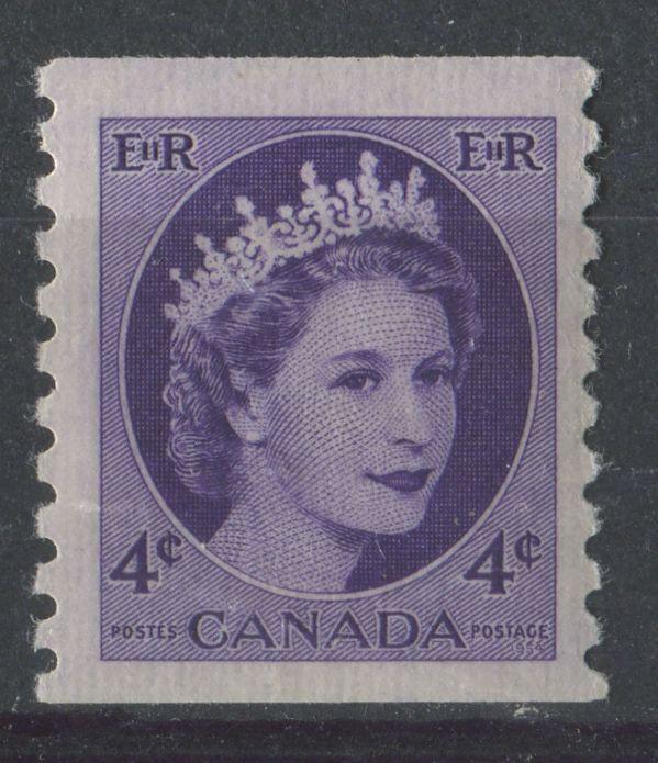 Canada #347 (SG#470) 4c Deep Purple Violet Wilding Issue Coil DF Gr. Ribbed Paper - VF-80 NH Brixton Chrome 