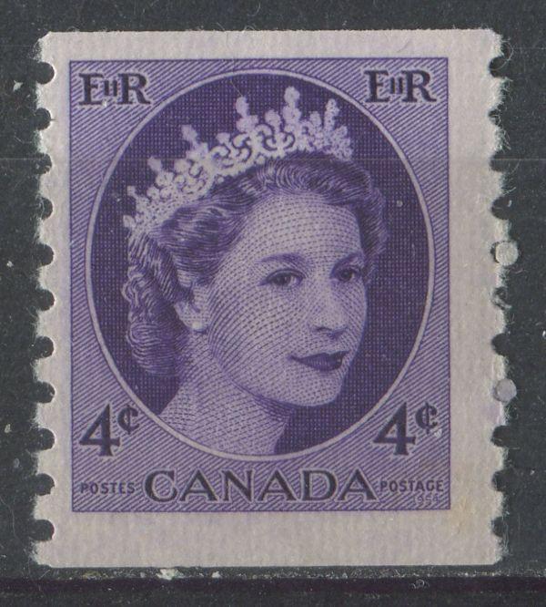 Canada #347 (SG#470) 4c Deep Violet Wilding Issue Coil DF GW Ribbed Paper F-70 NH Brixton Chrome 