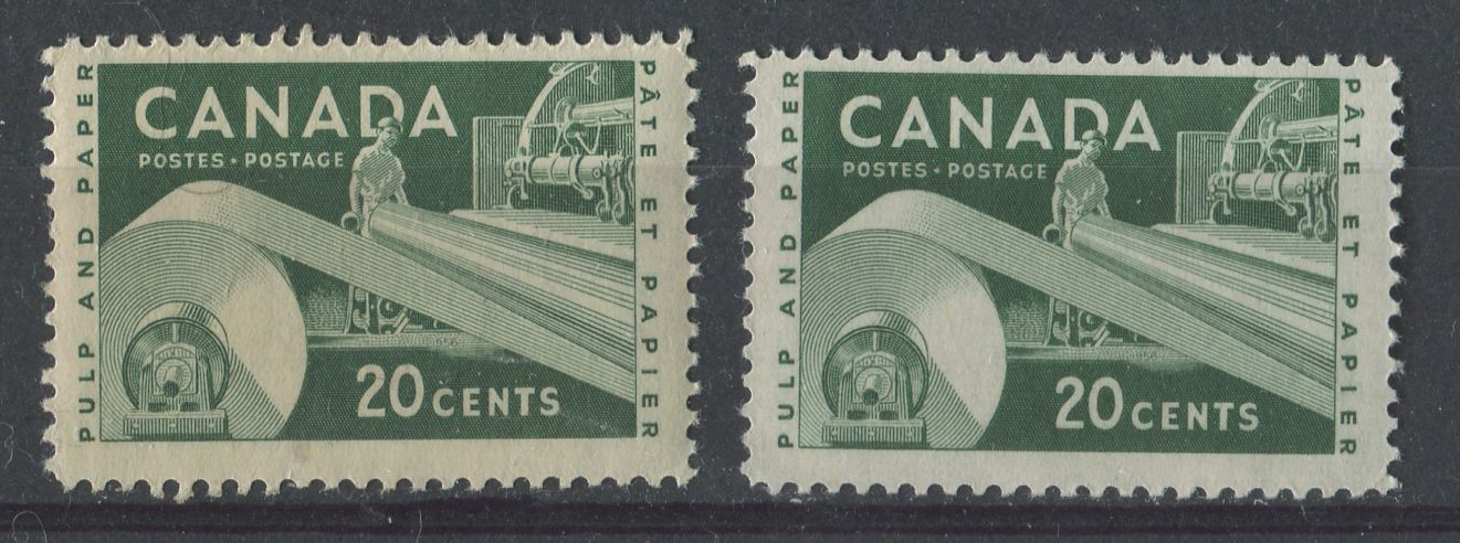 Canada #362 (SG#488) 20c Dark Green Paper Industry 1956-1967 Wilding Issue 2 Different Papers F-70 NH Brixton Chrome 