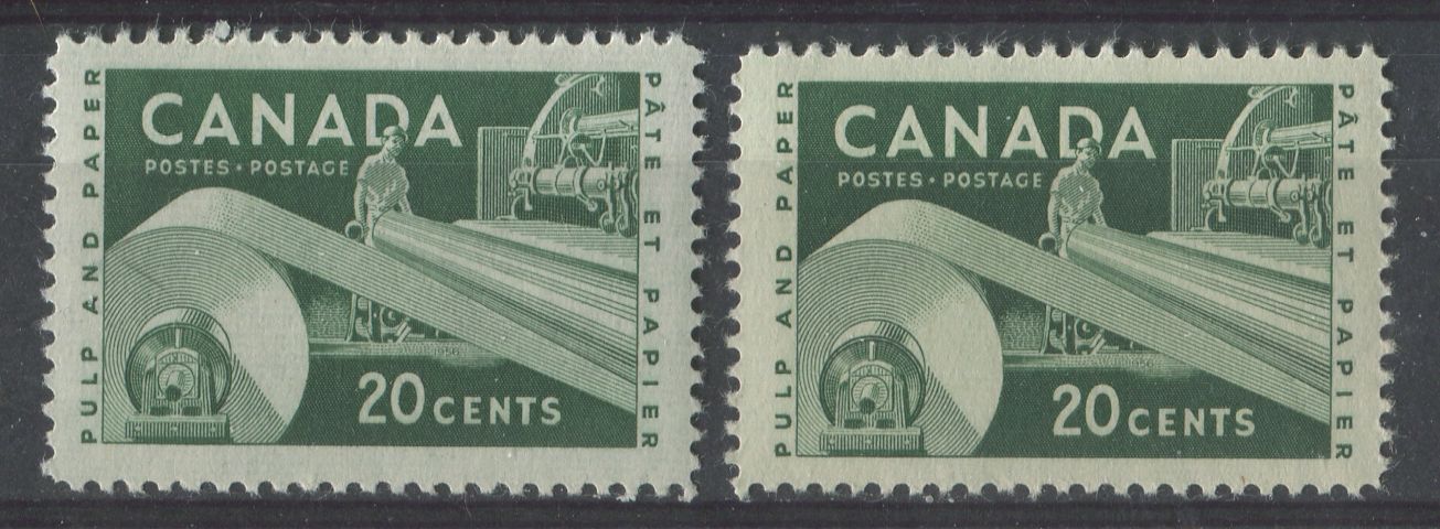 Canada #362 (SG#488) 20c Dark Green Paper Industry 1956-1967 Wilding Issue 2 Different Papers VF-80 LH Brixton Chrome 