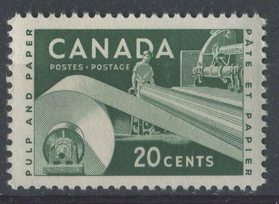 Canada #362 (SG#488) 20c Dark Green Paper Industry 1956-1967 Wilding Issue DF GW Ribbed Paper VF-80 NH Brixton Chrome 
