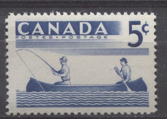 Canada #365 (SG#491) 5c Ultramarine Fishing 1957 Recreational Sports Issue VF 75/80 NH Brixton Chrome 